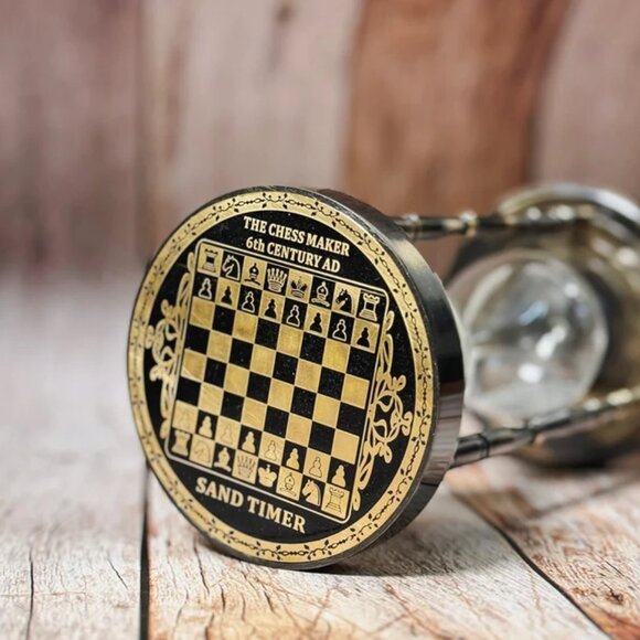 Solid Brass Chess Sand Timer Engraved Hourglass Enthusiasts Unique Gift for Him - Picture 6 of 7